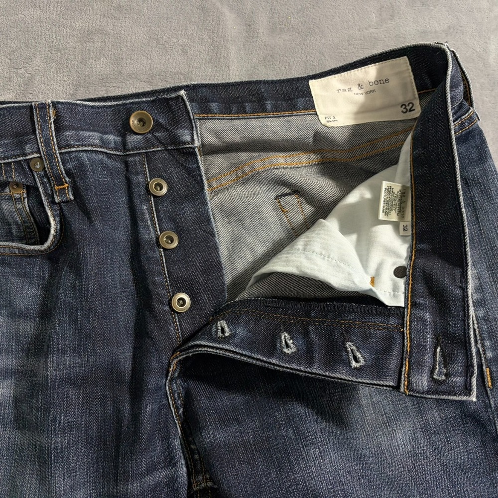 Rag & Bone Fit 2 Slim Jeans Mens 32x32 Skinny Slim Dark Blue Denim Button Fly - Picture 3 of 12